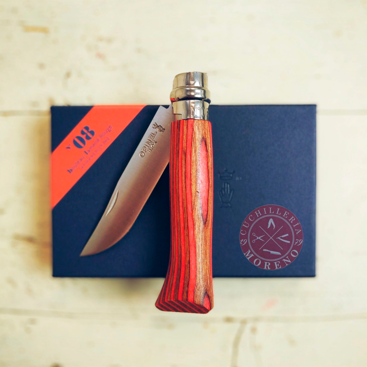 Navaja Opinel N°8 Inox Mango Abedul Laminado Marrón Explorer - Imagen 11