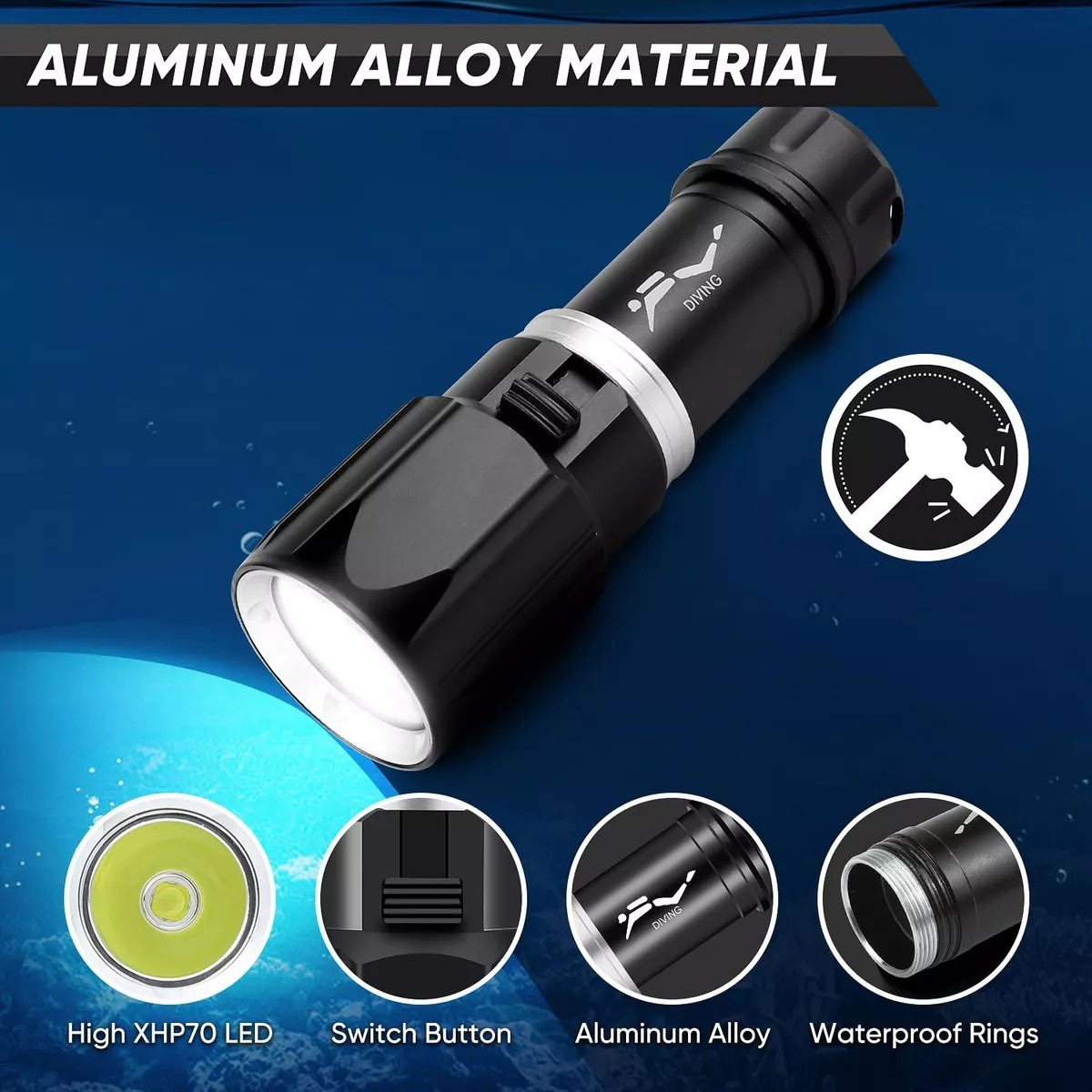 Linterna Led P70 Recargable De Buceo Sumergible 20w - Imagen 4