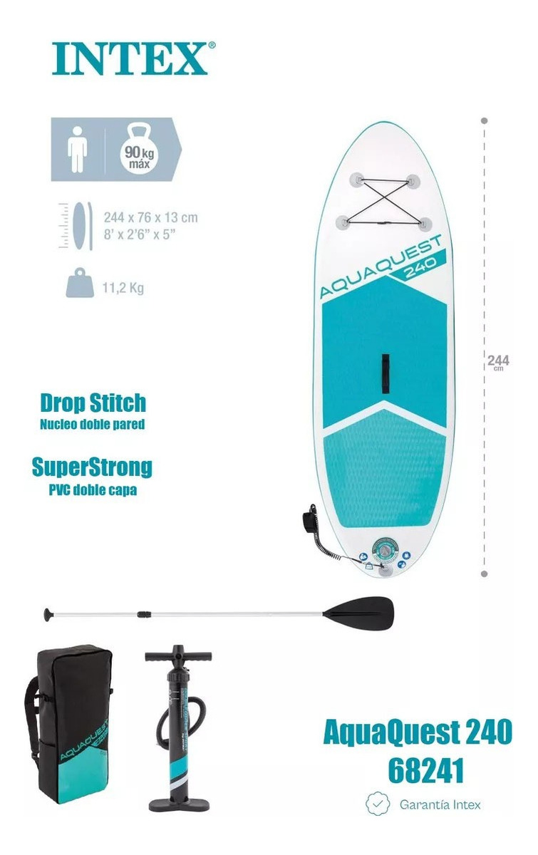 Tabla Inflable Stand Up Paddle Aquaquest 240 Intex 244x76 Cm - Imagen 2