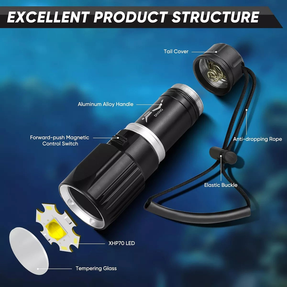 Linterna Led P70 Recargable De Buceo Sumergible 20w - Imagen 6